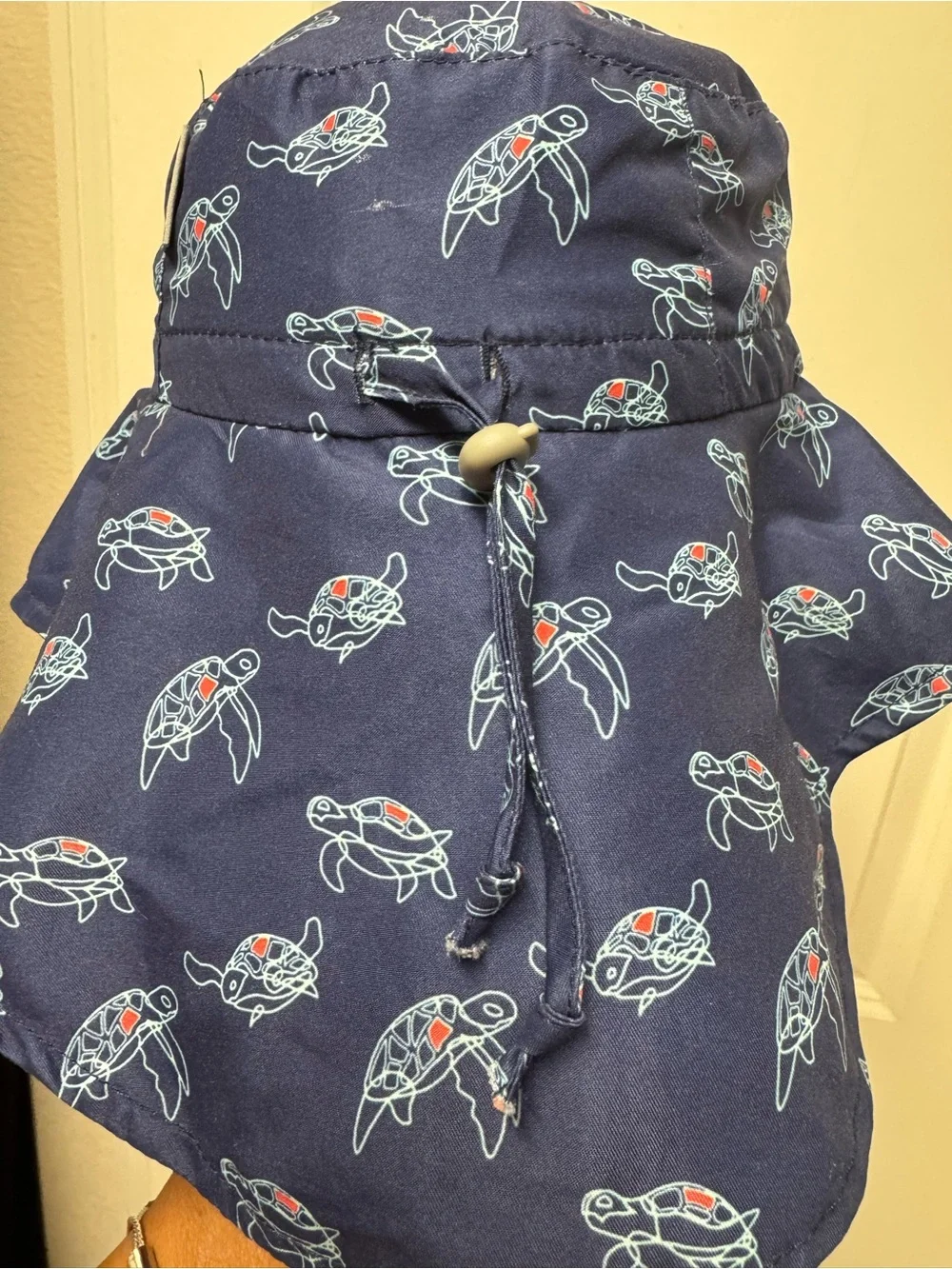 JAN & JUL Kids Aqua-Dry Adventure Navy Turtle Print Sun Hat Adjustable 2-5yrs- L